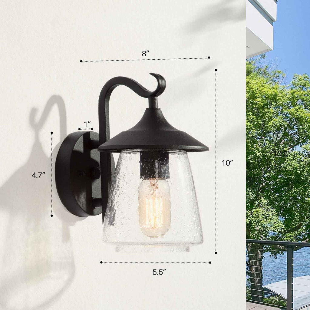 LALUZ Black Outdoor Wall Lights for House, Farmhouse Waterproof Anti-Rust Porch Lights Outdoor with Mushroom Seeded Glass, Outdoor Exterior Wall Sconce Light Fixtures Wall Mount for Patio Garage