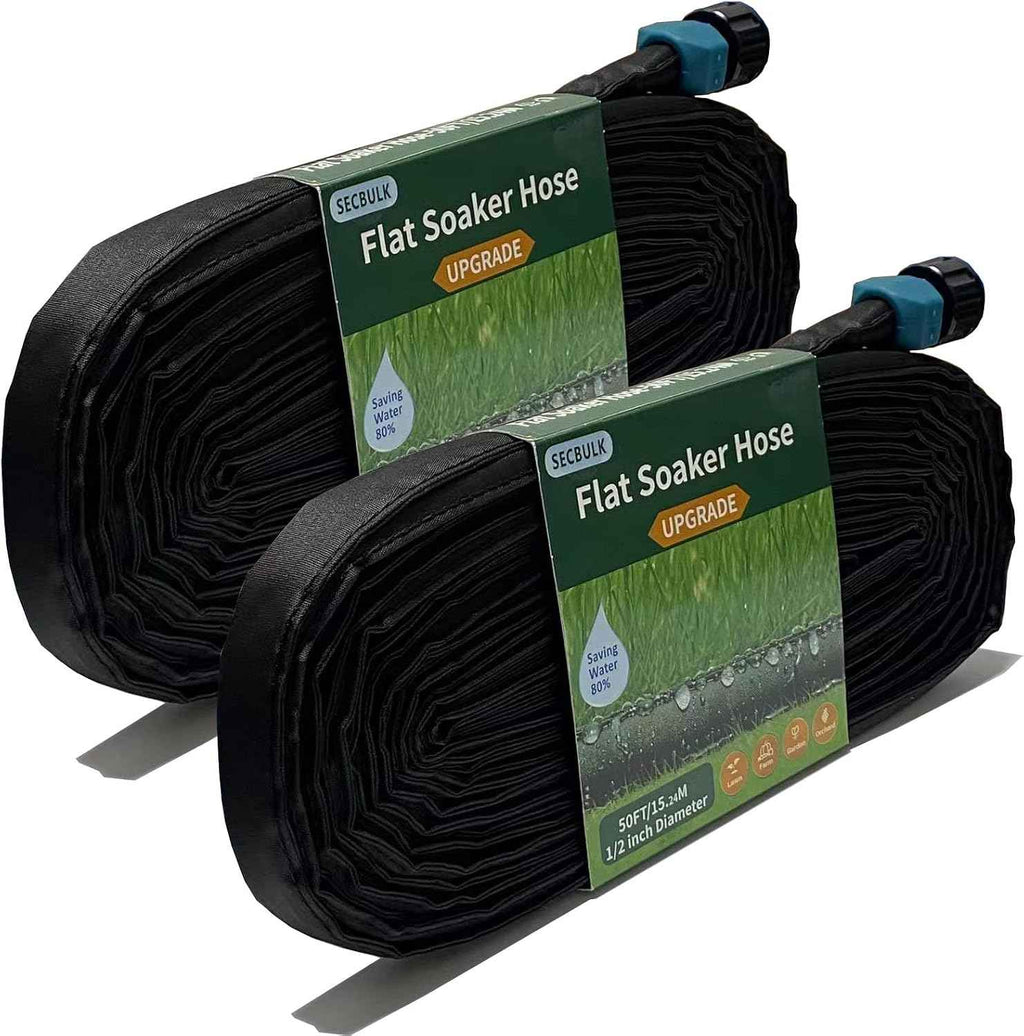 Secbulk 2026 Flat Soaker Hose 100 ft for Garden, 100' (50ft x 2) Linkable Drip Hose Diy Garden Irrigation System Saving 80% Water, Dual-layer Leak-free Design Water Hose with Holes