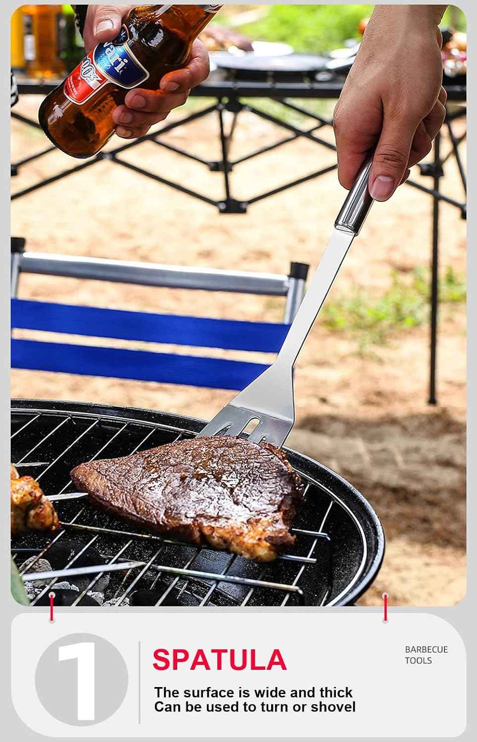 BBQ Grill Tool Set BBQ Accessories, Stainless Steel Grill Tools Grilling Accessories Grill Set Barbecue Grill Accessories for Outdoor Grill, Grill Utensils Grilling Tools Grilling Gifts for Men (3PCS)