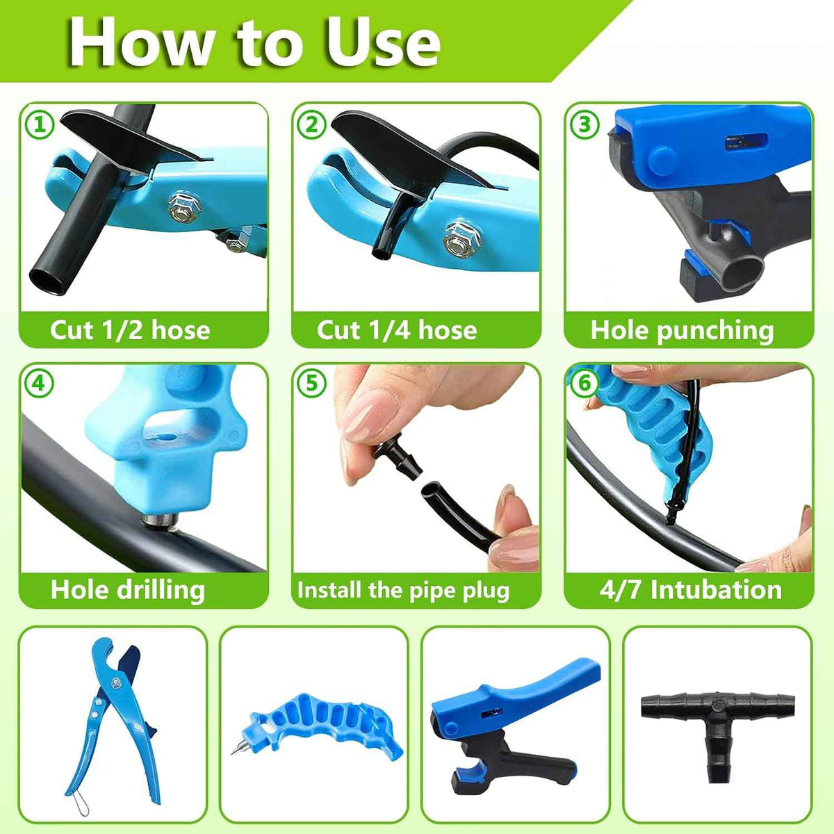 Drip Irrigation Hole Punch Tool, Pipe Cutter, Hole Punch, 100T Connectors | This 2-in-1 punching and cutting tool set comes with 100 T-fittings and is suitable for 16/20/25-millimeter PE pipes.