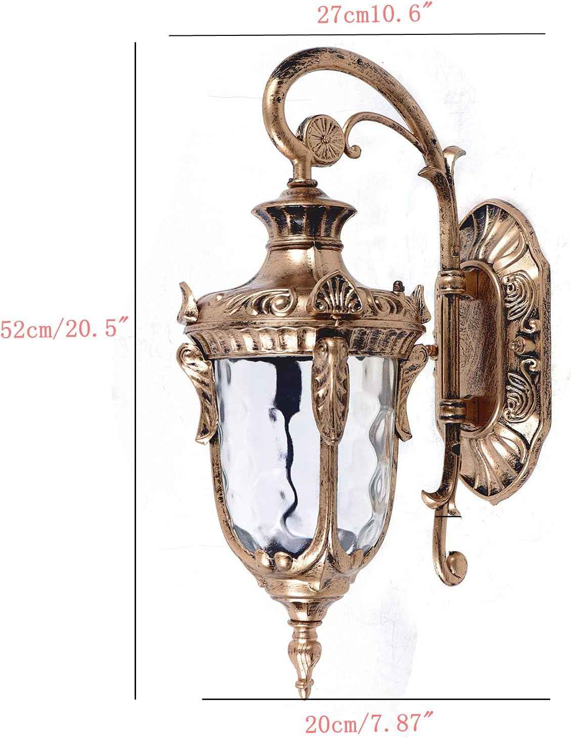 Vintage Outdoor Wall Sconce, Outdoor Wall Light Fixtures, Waterproof Porch Light with E26 Socket, Wall Mount Barn Light with Hammered Glass Shade for Front Doors, Sheds, Hallways, Terraces (Bronze)