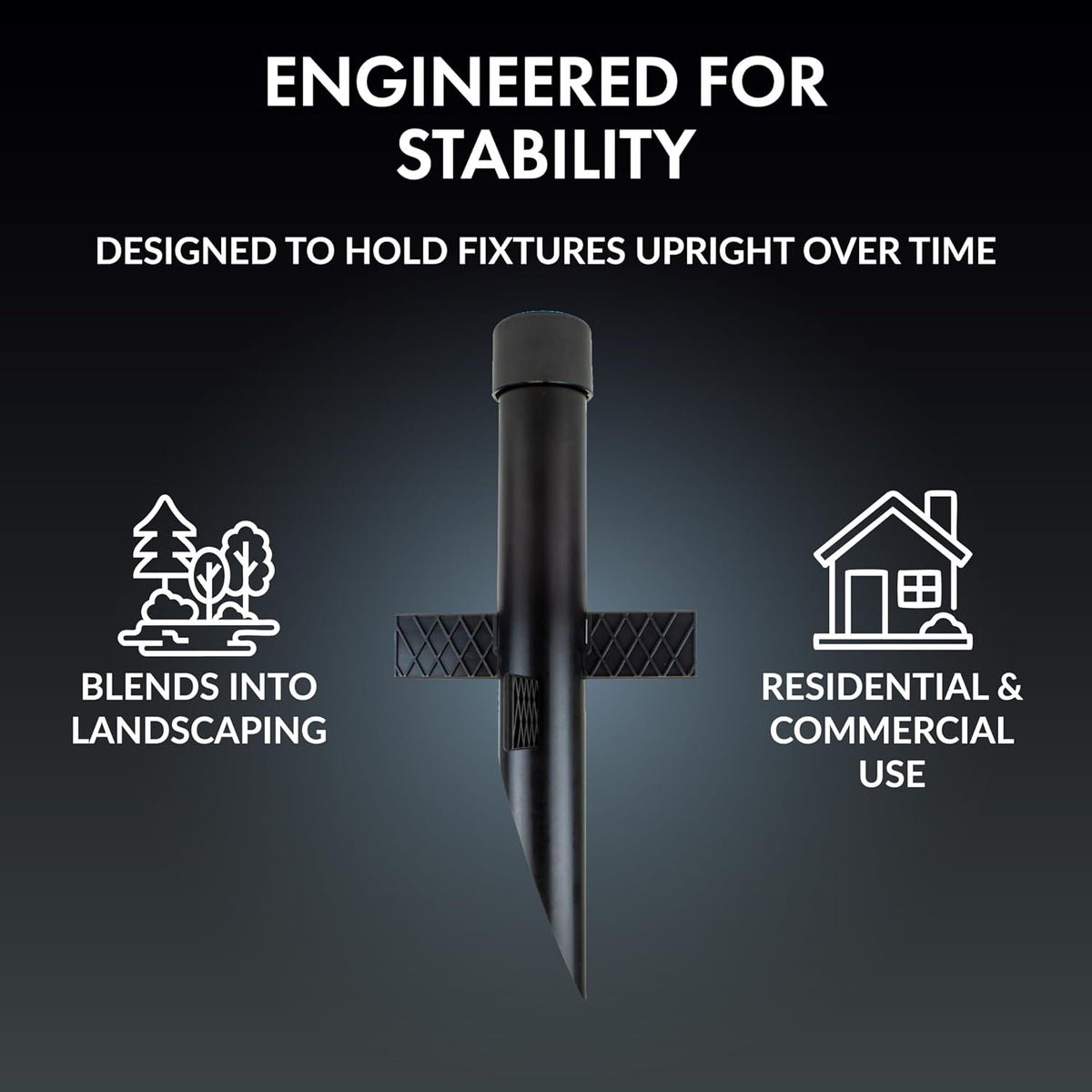 17" Outdoor Landscape Lighting Mounting Post – Heavy Duty ABS Ground Stake with Stabilizing Wings & 1/2" NPT Threaded Cap for Flood Lights, Spotlights & Outdoor Fixtures, MPOST17