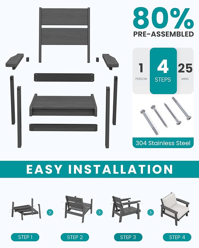 SERWALL HDPE Outdoor Furniture Set, 7 Piece All Weather Wood-Like Outdoor Sofa - Image 7