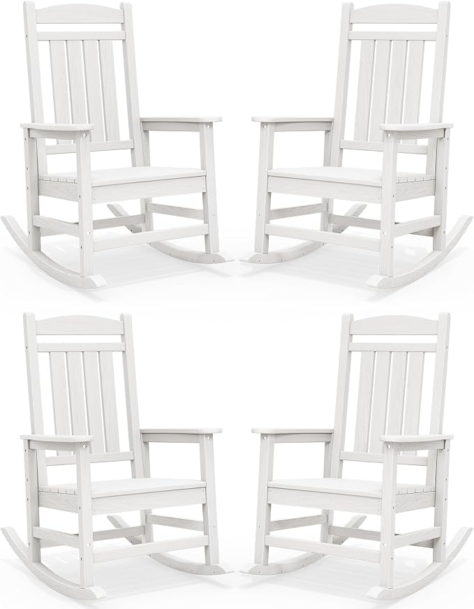 SERWALL Outdoor Rocking Chairs Set of 4, Oversized HDPE Porch Rockers by SERWALL