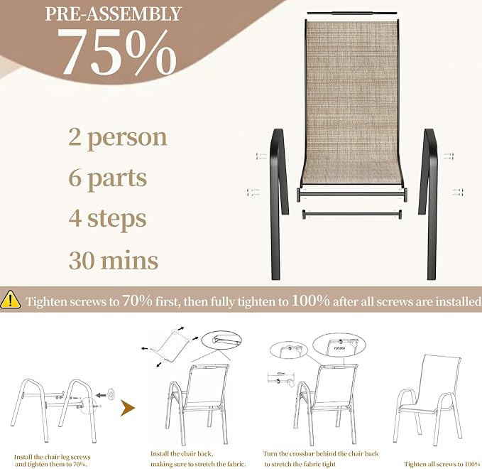 MAMIZO Patio Dining Chairs, Stackable All Weather Teslin Chair, Heavy Duty - Image 3