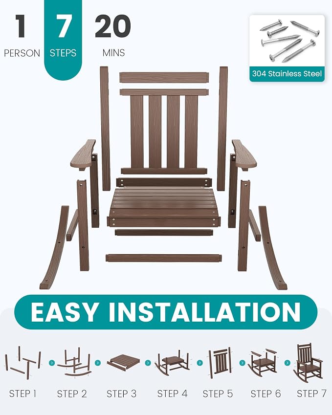 SERWALL Oversized Outdoor Rocking Chair Set of 2, HDPE Rocker - Image 5