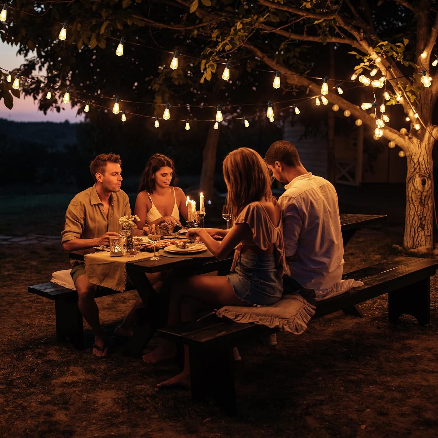 ST38 LED Outdoor String Lights, 240FT Waterproof IP65 Hanging Patio Lights | 120+4 Shatterproof ST38 Bulbs, Waterproof IP65, 2700K Warm White, Dimmable, Perfect for Patio Backyard Gazebo Bistro Garden