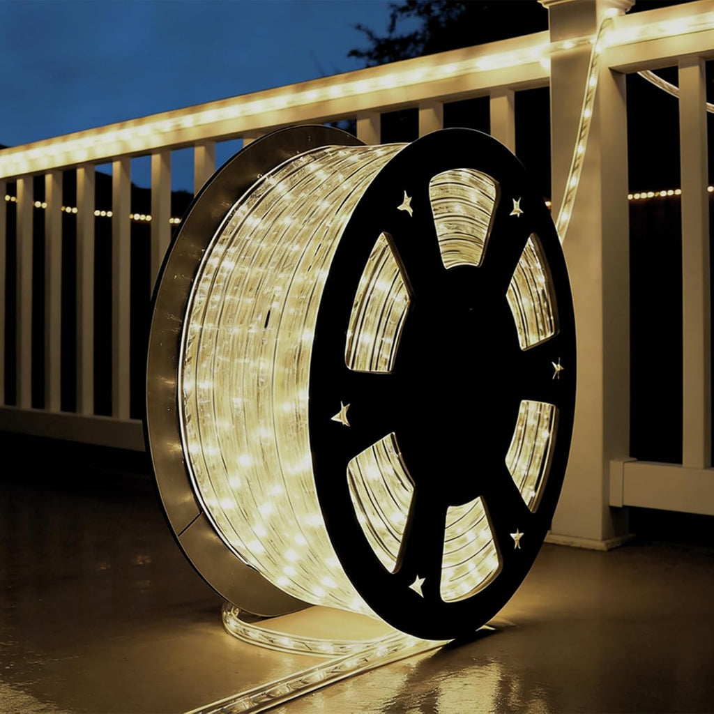 100Ft Warm White LED Rope Lights, 110v Waterproof Indoor/Outdoor String Lights, Cuttable, 1080 LEDs Rope Lights for Outside, Garden, Patio, Deck, Halloween and Christmas Decorations