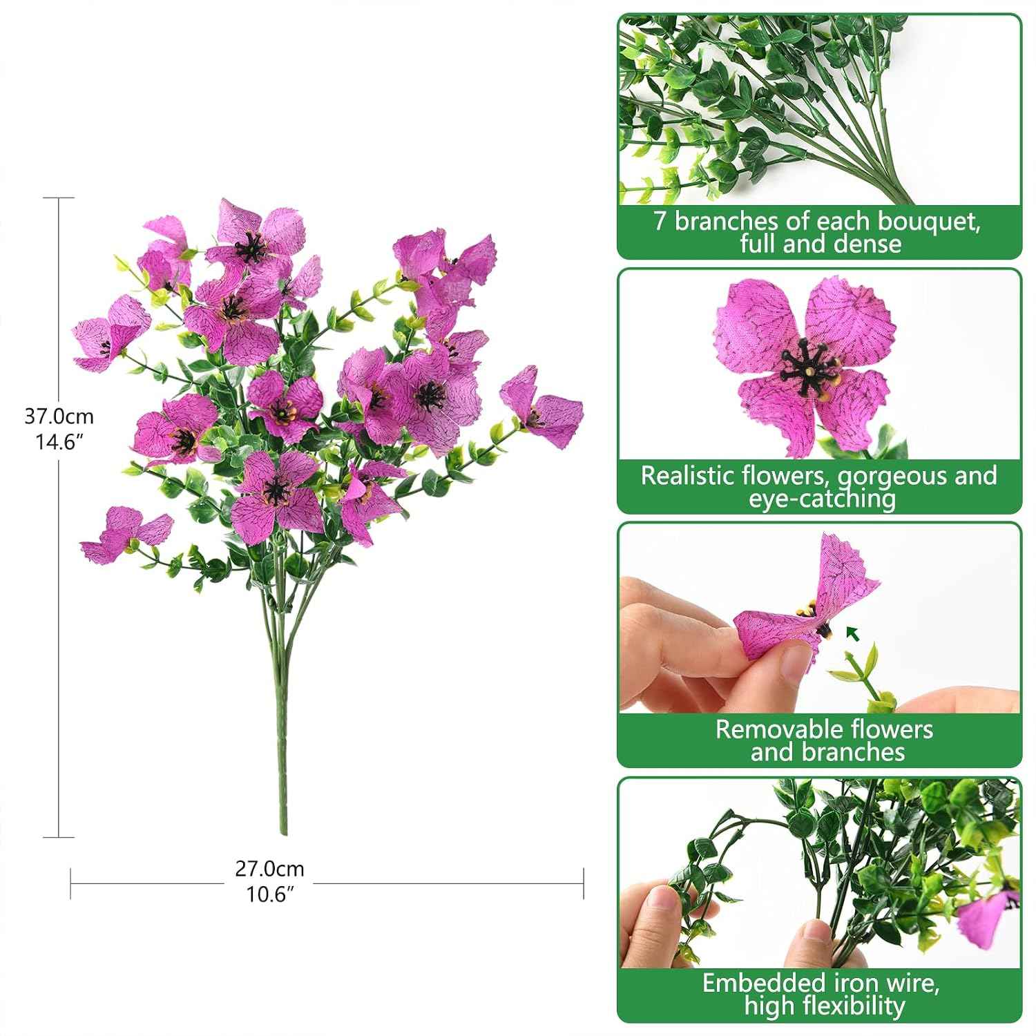 Homsunny Artificial Fake Flowers Plants for Outdoors - 12 Bundles Fake Plants Faux Silk Flowers Outside, UV Resistant for Planter Front, Porch, Garden, Patio, Spring Summer Decor
