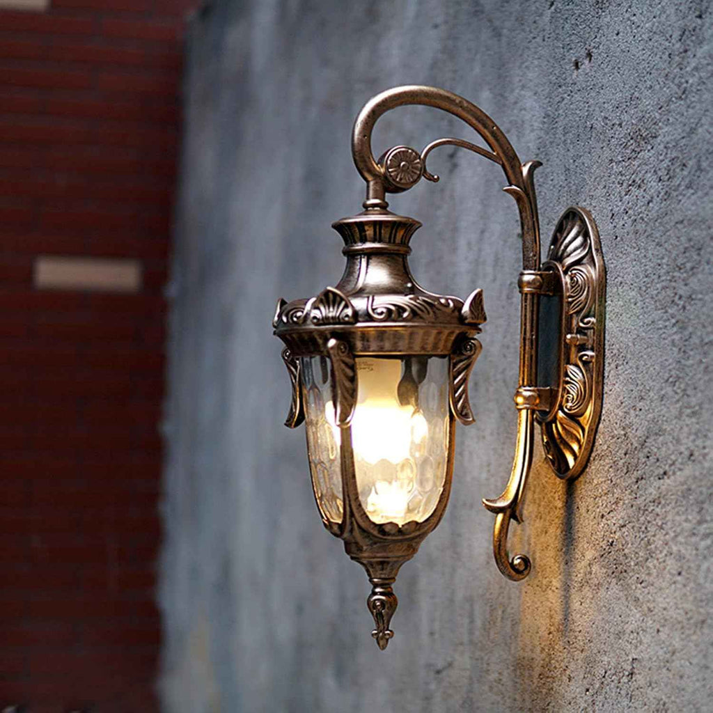 Vintage Outdoor Wall Sconce, Outdoor Wall Light Fixtures, Waterproof Porch Light with E26 Socket, Wall Mount Barn Light with Hammered Glass Shade for Front Doors, Sheds, Hallways, Terraces (Bronze)
