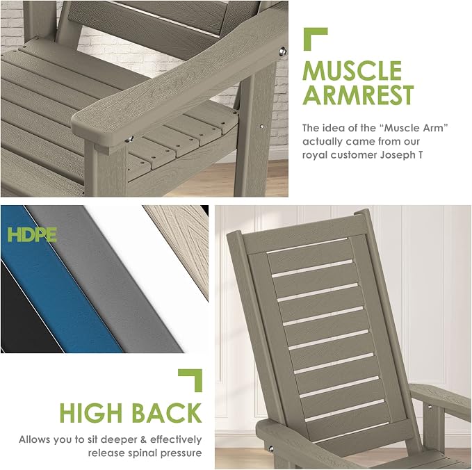 GREENVINES Outdoor Rocking Chairs | Set of 4 | Porch Rocker | HDPE Plastic | - Image 5
