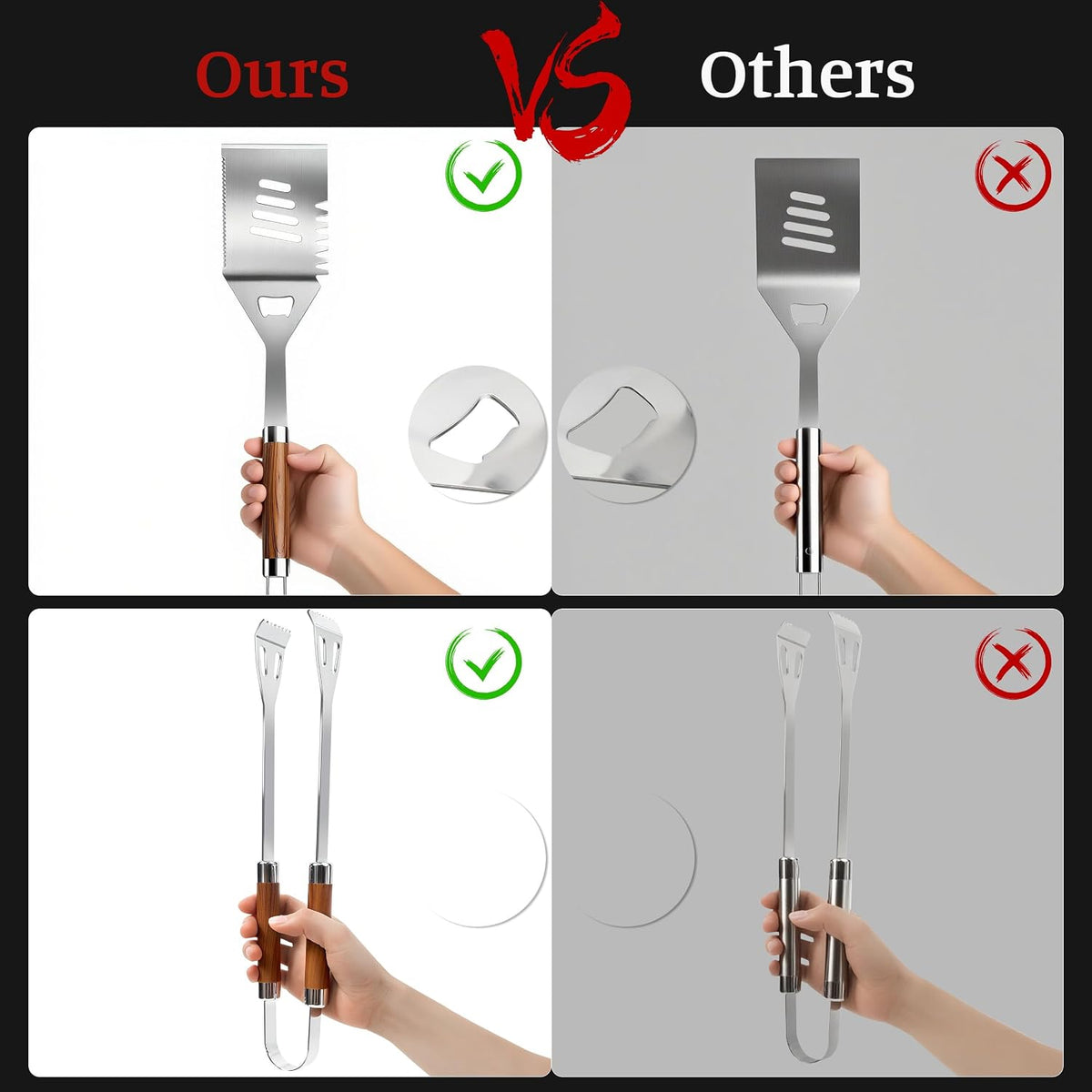 BBQ Grill Accessories, Stainless Steel Grilling Set with Storage Bag, Spatula, Fork, Cleaning Brush BBQ Accessories, Grill Tools Set for Outdoor Cooking Camping, Grilling Gifts for Men