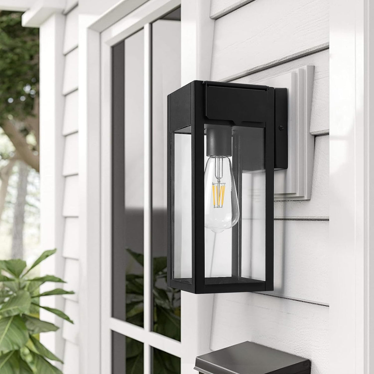Porch Lights with GFCI Outlet, Outdoor Wall Light Fixtures 2-Pack | Anti-Rust, Waterproof, Tempered Glass, Easy Installation, E26 Socket, Exterior Lighting Sconces for House Garage, Black