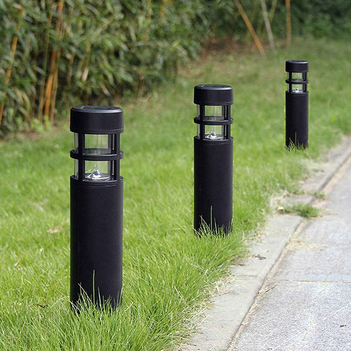 SUNWIND Solar Garden Lights Outdoor LED Bollard Solar Powered Path Lighting for Patio Pathway Backyard Lawn Landscaping (Black-6 Pack)