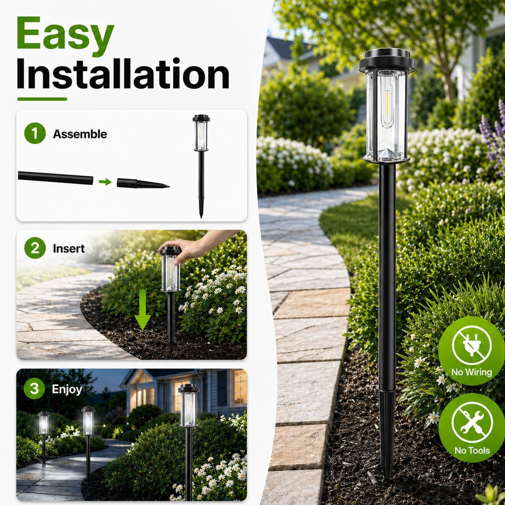 DERAYSION Solar Lights Outdoor Pathway, 8 Pack LED Solar Garden Lights | 21" Dusk to Dawn Bright Pathway Lights Solar Powered Waterproof Outdoor Solar Lights for Garden Yard Path Driveway, 6000K