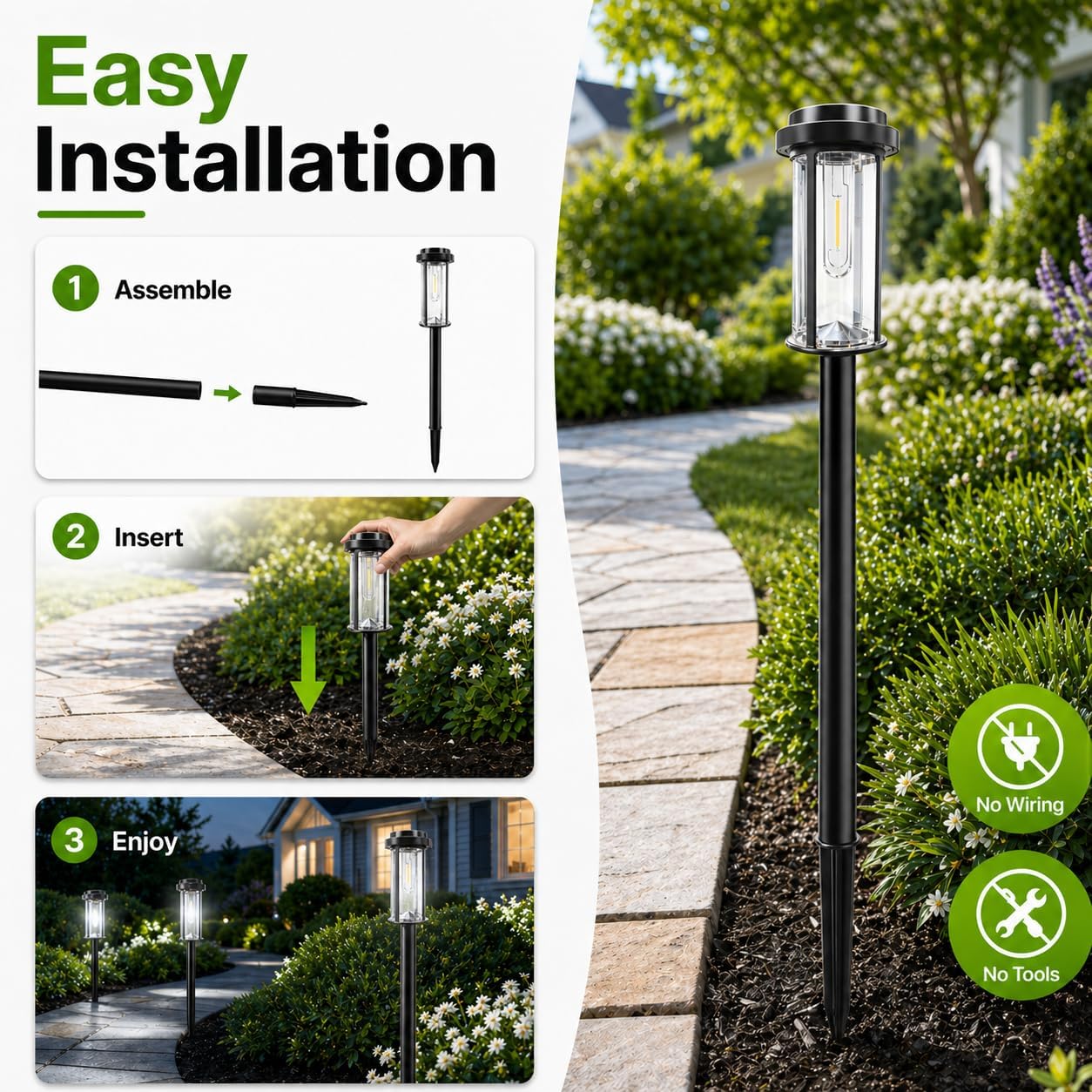 DERAYSION Solar Lights Outdoor Pathway, 8 Pack LED Solar Garden Lights | 21" Dusk to Dawn Bright Pathway Lights Solar Powered Waterproof Outdoor Solar Lights for Garden Yard Path Driveway, 6000K