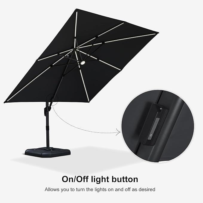 PURPLE LEAF 10 Feet Patio Umbrella Outdoor Cantilever Solar Powered LED Square - Image 7