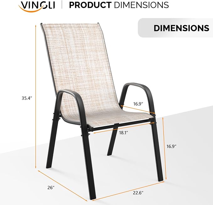 VINGLI Patio Chairs Set of 4 – Stackable Outdoor Dining Chairs - Image 3