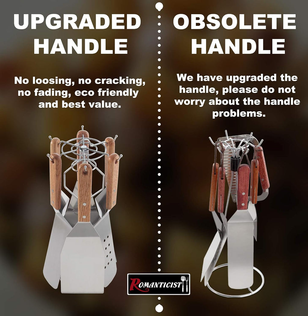 ROMANTICIST 8pcs Professional Griddle Accessories Kit - Heavy Duty Stainless Steel Grill Spatula Set for Grill Griddle Hibachi Flat Top Outdoor Cooking - Great Grill Gift on Birthday Wedding