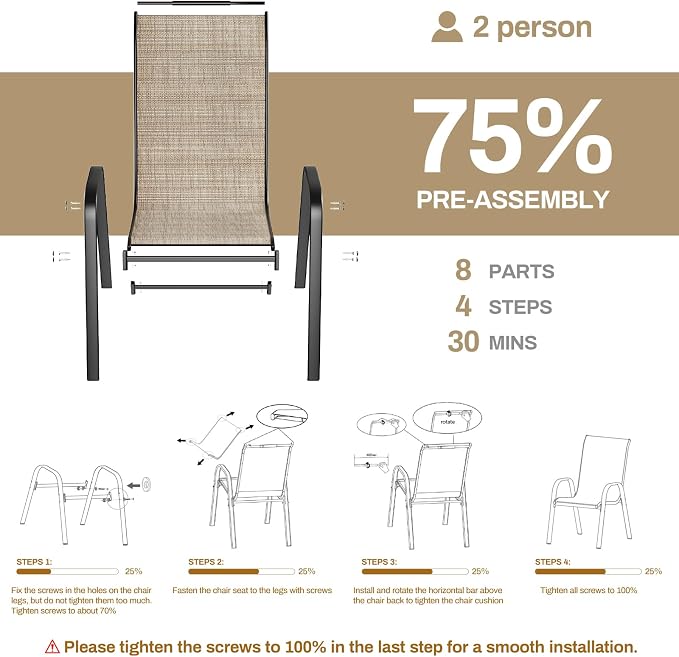 TLSUNNY Patio Chairs, Stackable Textilene Outdoor Dining Furniture - Image 6