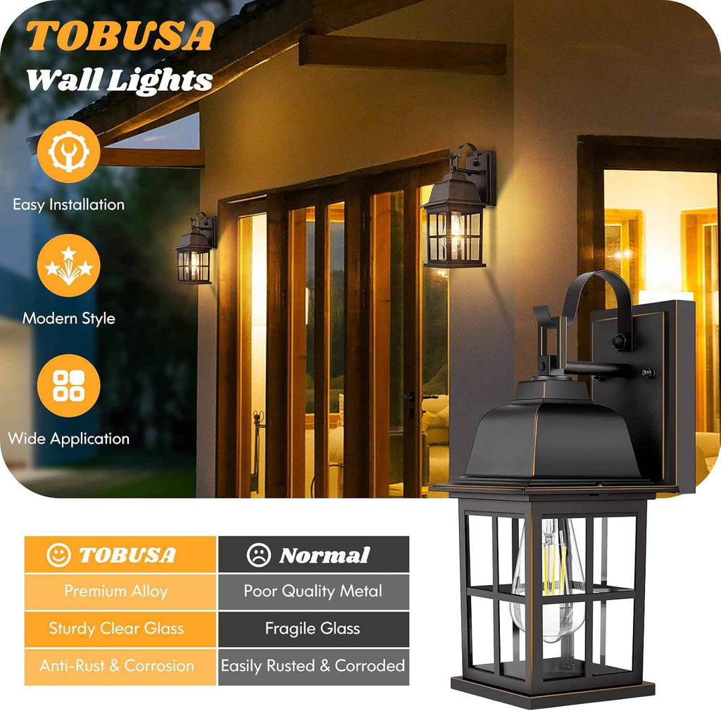 2-Pack Outdoor Wall Sconces, 100% Aluminium Oil-Rubbed Bronze Exterior Light Fixtures Wall Mount, Waterproof &Anti-Rust Outside Wall Lanterns Porch Lights for House Garage Doorway, Bulbs Not Included