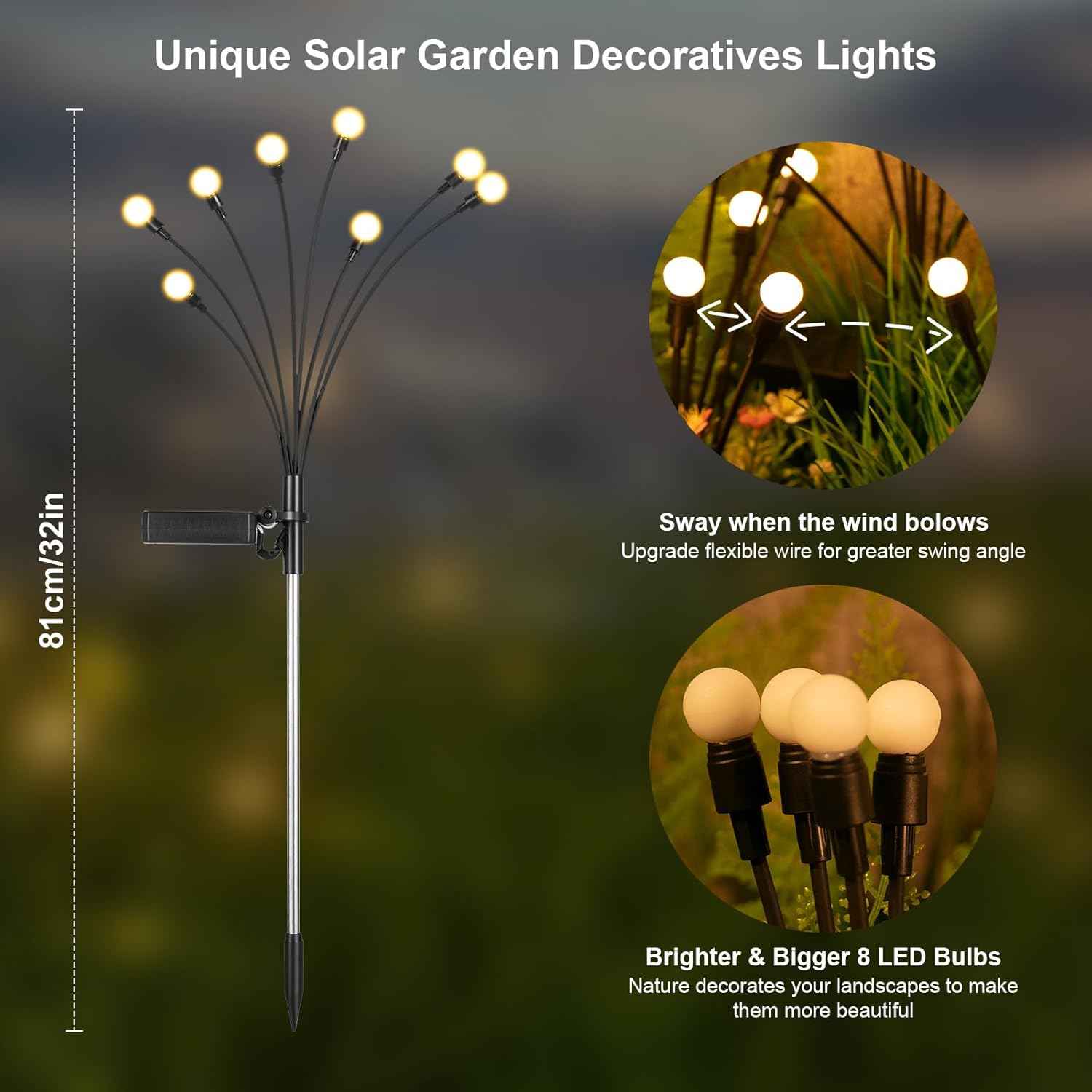 ASMAD Solar Lights Outdoor(4 Pack-32 LEDs),Solar Garden Lights,Fairy Lights | Firefly Light for Garden Decor, Outdoor lights, Outdoor Decor, Patio Decor, Gifts for Women, Gifts for Grandma, Big Bulb