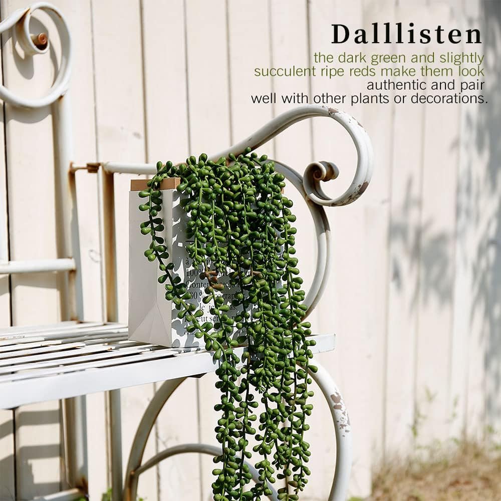 dallisten 6 Pcs Artificial Succulents Hanging Plants, Fake String of Pearls Greenery Plants, Decoration for Wall, Home, Backdrop, Garden, Indoor and Outdoor