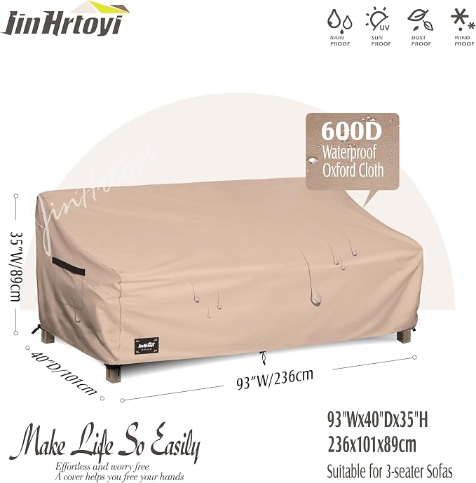 3-Seater Outdoor Couch Cover, 93Wx40Dx35H inches Outdoor Furniture Covers - Image 2