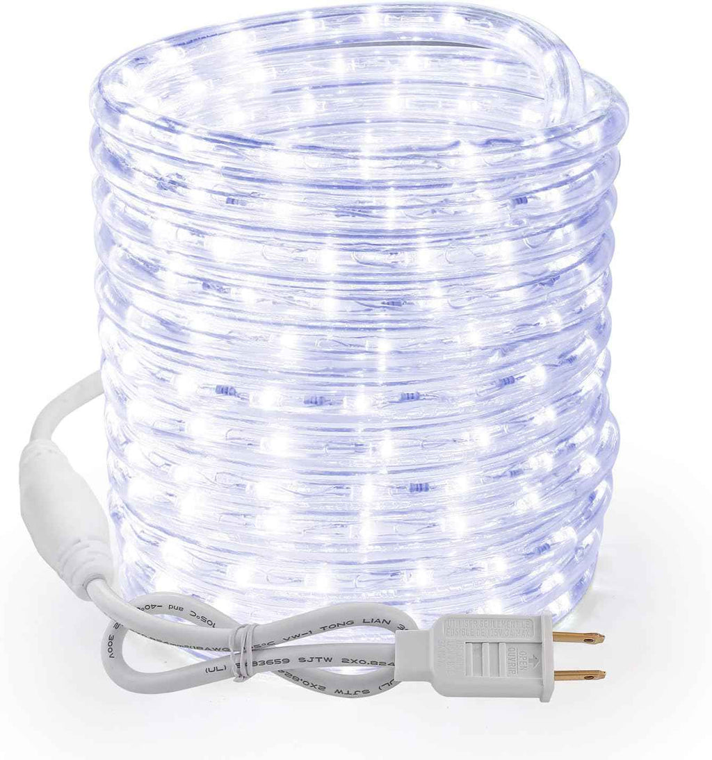 Brizled Cool White Rope Lights Connectable, 18ft 216 LED Rope Light Outdoor | 120V ETL Certificated Plugin Christmas Tube Light; Indoor Outdoor Clear PVC Tube Waterproof for Tree Patio Xmas Camping Decor
