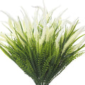 Grunyia 10 Bundles Artificial Plants Outdoor Fake Grass with Flowers UV Resistant Greenery Garden Porch Window Box Decorating (White)