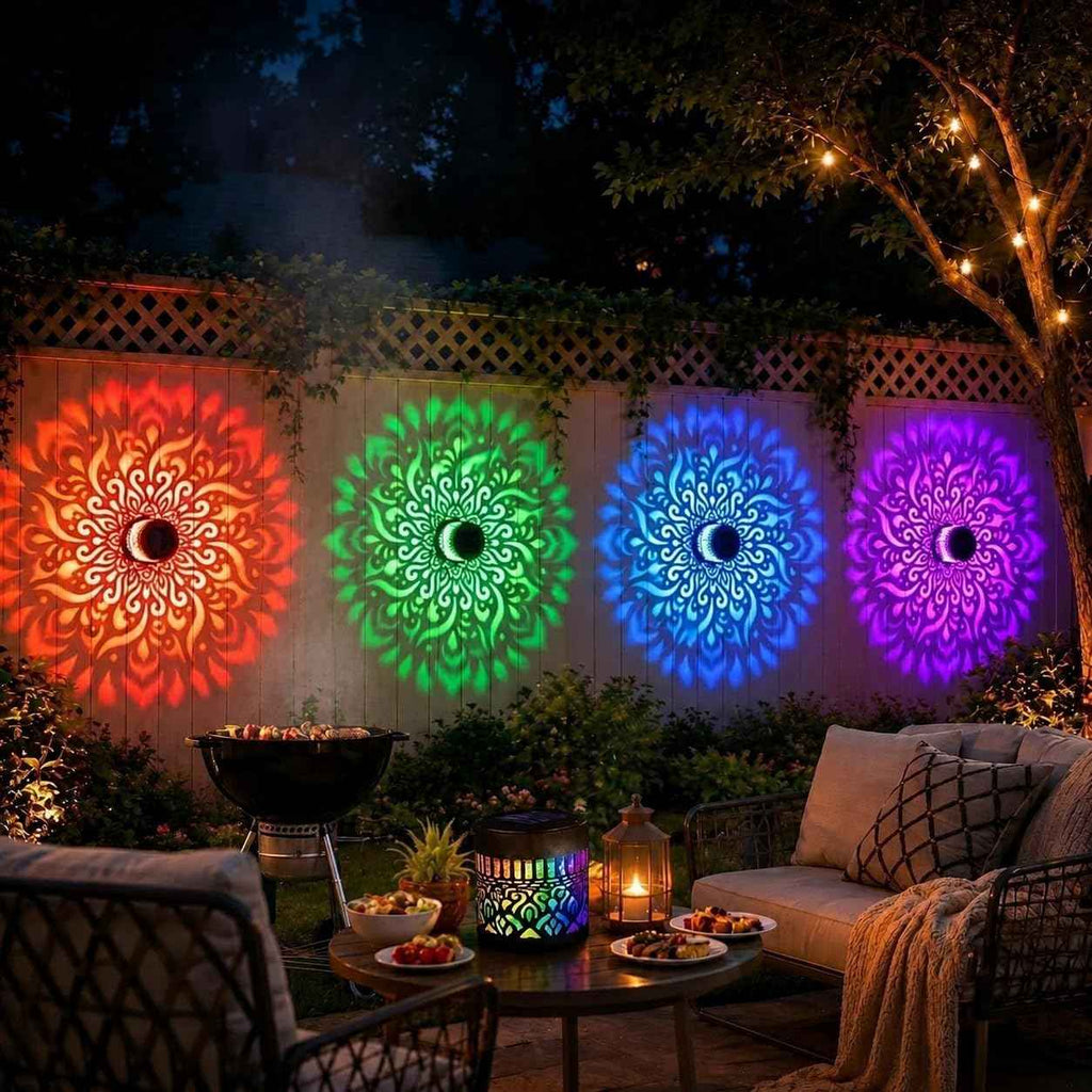 Solar Mandala Fence Lights Waterproof Outdoor Color Changing 1 Pack | 7 Color Changing Mandala Solar Lights Outdoor, Waterproof Solar Powered Wall Lights for Patio Yard Backyard Porch Fence Decor