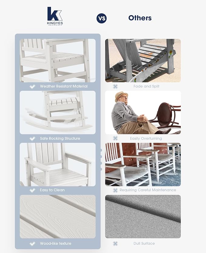 KINGYES HDPE Patio Rocking Chair Set of 4, Outdoor Rocking Chairs Porch Rocker - Image 4