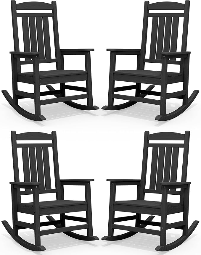 SERWALL HDPE Outdoor Rocking Chair Set of 4, Patio Rocking Chairs, All-Weather by SERWALL