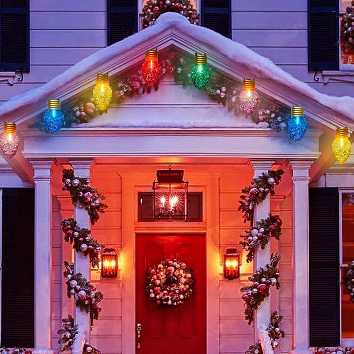 Giant Outdoor Christmas Lights, 16Ft Jumbo Christmas String Lights with 10 Large Strawberry Multicolored Bulbs, Connectable Outdoor Xmas Decorations Lights for Roof Patio Porch Garden Holiday Decor