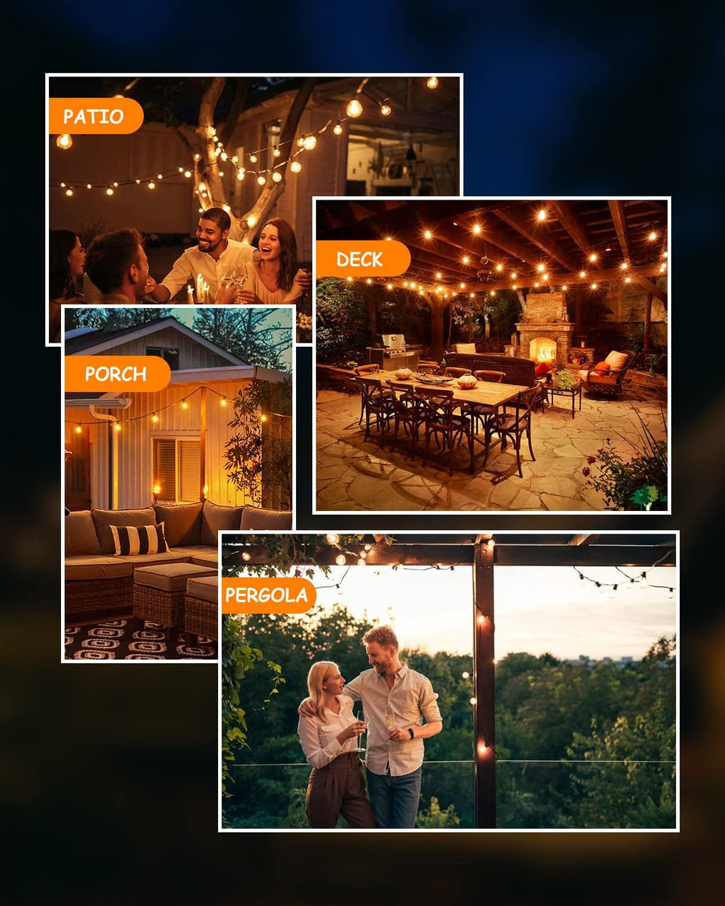 Svater Outdoor String Lights 150 FT Waterproof Outside Patio Light 78 Bulbs | Shatterproof G40 LED Edison Bulbs, Plug-In, Dimmable, Connectable, Outside Light for Bistro Cafe Backyard Porch Party Decor