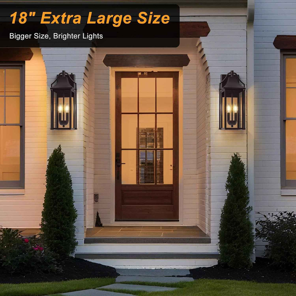 18IN Dusk to Dawn Outdoor Wall Sconce, 2-E12 Base Porch Light | Brown Waterproof Exterior Lantern, Modern Patio Light Fixture Mounted with Glass, Outside Light for House, ETL Listed
