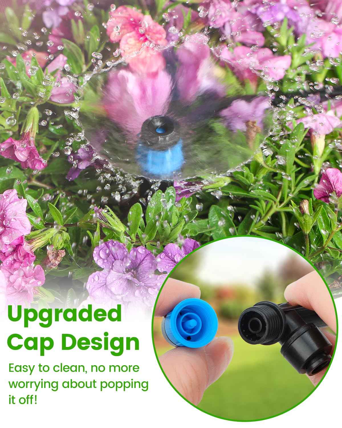 36Pack Drip Irrigation Parts, Quick Connect 1/4" Adjustable 360° Emitter Sprinklers with 6" Stake, Easy-Clean for Garden & Farm Irrigation Systems