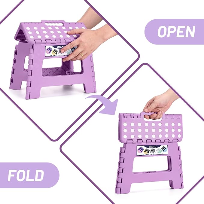 Delxo 9 inch Folding Step Stool, Non-Slip Foldable Small Stools Up to 300 LBS - Image 4