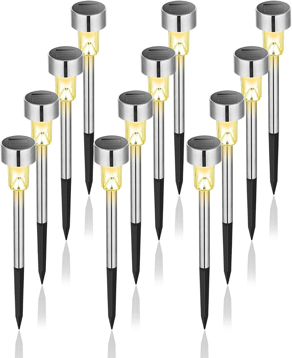 GIGALUMI Outdoor Waterproof Solar Garden Lights, 12 Pack Warm White | Stainless Steel LED, Warm White Glow, Ideal for Patio Lawn Yard Landscape, Garden & Patio Decor