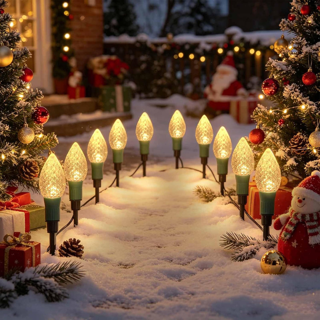 Upgraded 2 in 1 20-Pack Solar Christmas C9 Strawberry Lights Outdoor Christmas Decorations, 8 Modes Waterproof Solar Xmas Lights for Outsdie Garden Yard Front Porch Pathway Cemetery Decor