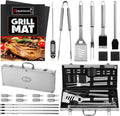 ROMANTICIST 23pcs Must-Have BBQ Grill Accessories Set with Thermometer in Case - Stainless Steel Barbecue Tool Set with 2 Grill Mats for Backyard Outdoor Camping - Father's Day Best Barbecue Gift
