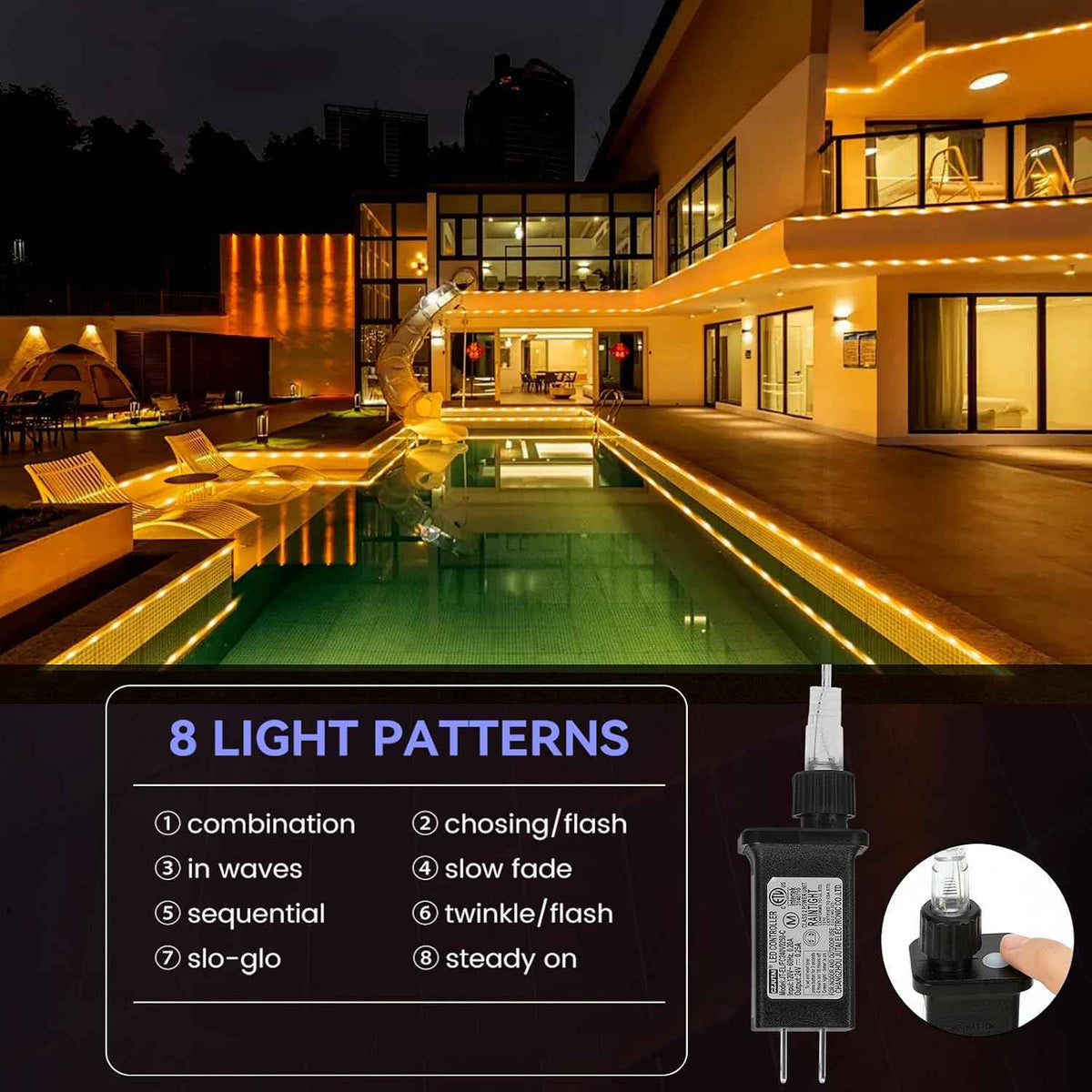 LED Rope Lights Outdoor String Lights,100ft 300LED Flexible Tube Lights Connectable Fairy String Light Plug in Waterproof 8 Modes for Indoor,Outside Home,Yard,Pool,Wedding,Garden,Patio Holiday Decor