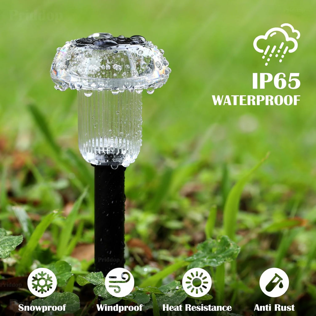 Priddop Solar Lights Outdoor Waterproof 8 Pack Garden Decor Color Changing | Pathway Stake Lights for Yard Patio Lawn Planter Landscape Path, Auto On/Off Acrylic Mushroom Shape LED Christmas Decor