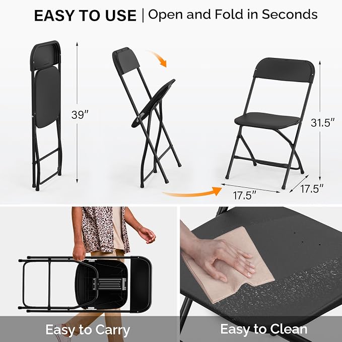 VINGLI 12 Pack Black Plastic Folding Chair, Indoor Outdoor Portable Stackable - Image 3