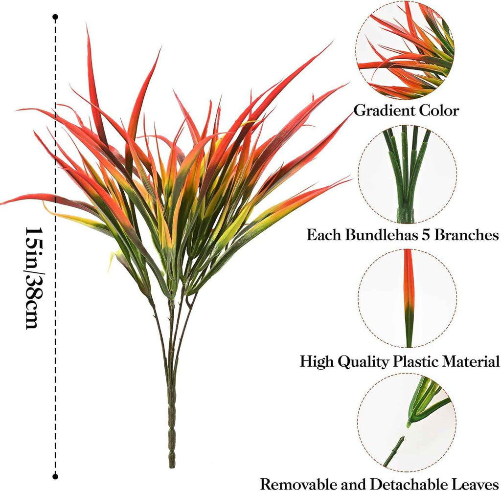 Waipfaru 12 Bundles Fake Plants Outdoor Artificial Grass Greenery Stems UV Resistant Faux Plants Shrubs for Home Garden Pathway Window Box Front Porch Spring Summer Decor (Gradient Red)