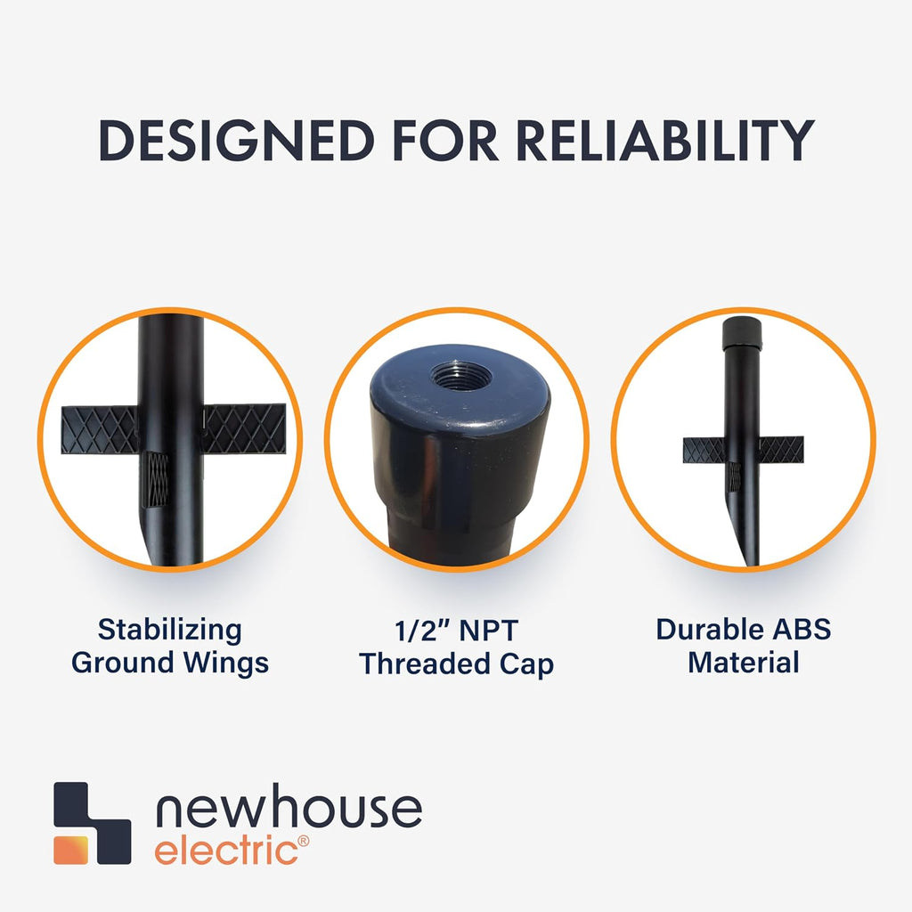 17" Outdoor Landscape Lighting Mounting Post – Heavy Duty ABS Ground Stake with Stabilizing Wings & 1/2" NPT Threaded Cap for Flood Lights, Spotlights & Outdoor Fixtures, MPOST17