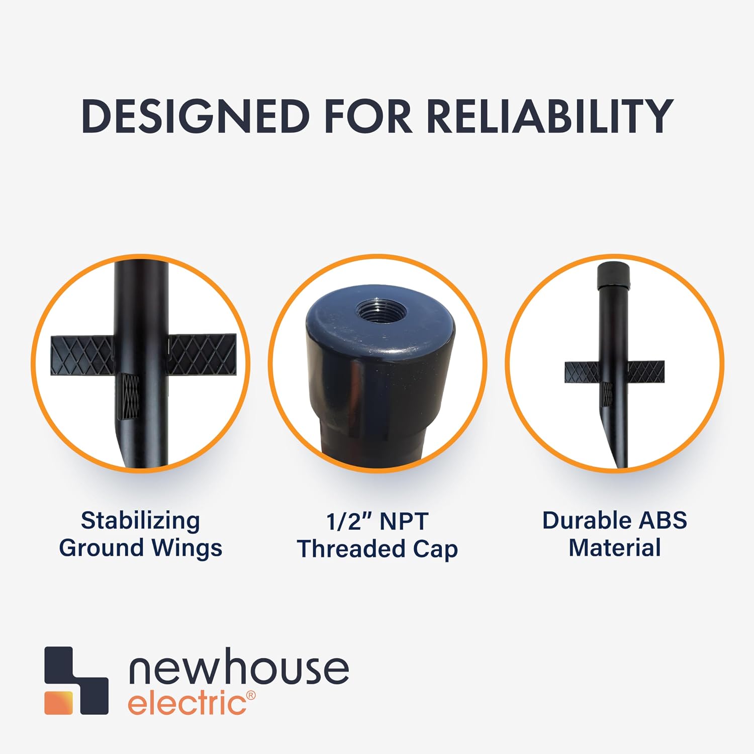 17" Outdoor Landscape Lighting Mounting Post – Heavy Duty ABS Ground Stake with Stabilizing Wings & 1/2" NPT Threaded Cap for Flood Lights, Spotlights & Outdoor Fixtures, MPOST17