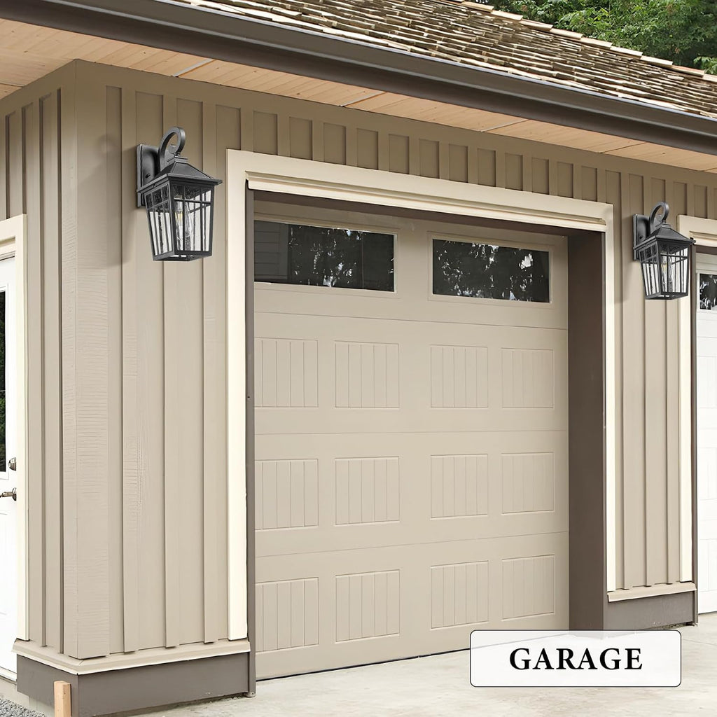 Darkaway Outdoor Wall Lights for House, Exterior Lighting Fixtures Wall Mount Outdoor Porch Lights Waterproof Black Outdoor Sconce Lights with Seeded Glass for Patio Hallway Garage