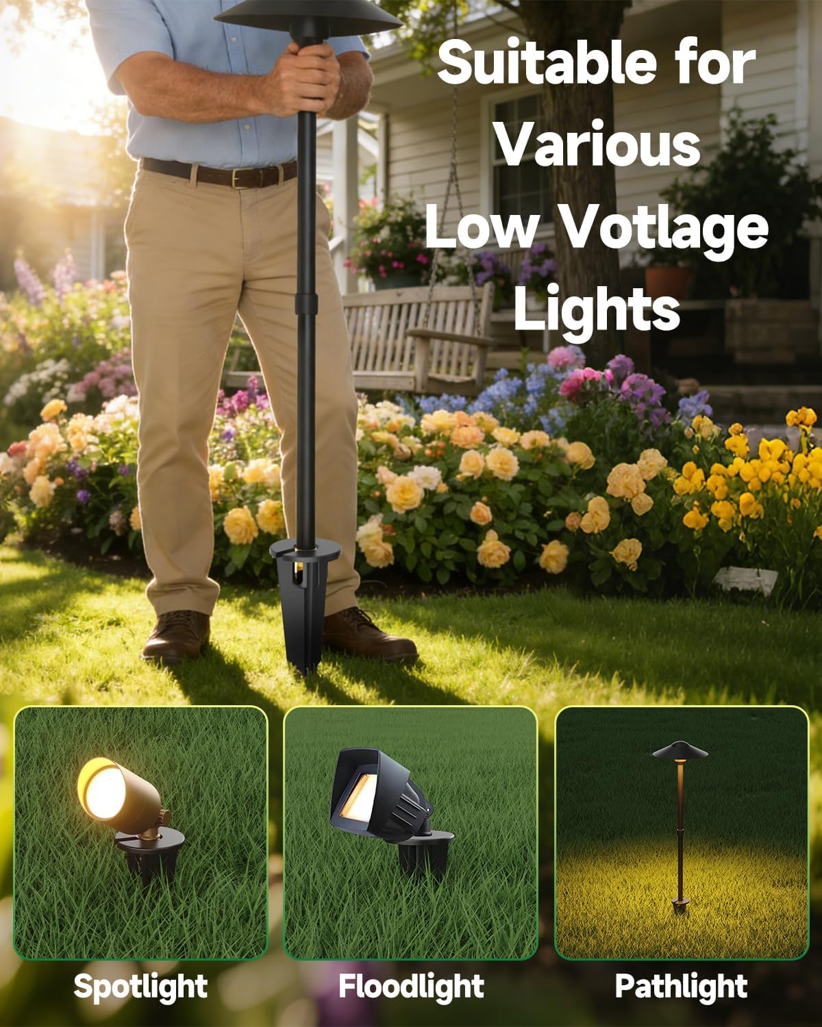 Landscape Lighting Stakes, 1/2 NPT Landscape Light Stakes 10pcs | Brass Thread, Slotted Insert, 9.5" Long Spike, Ground Stake Replacement for Outdoor Low Votlage Pathlight Walkway Spot Light
