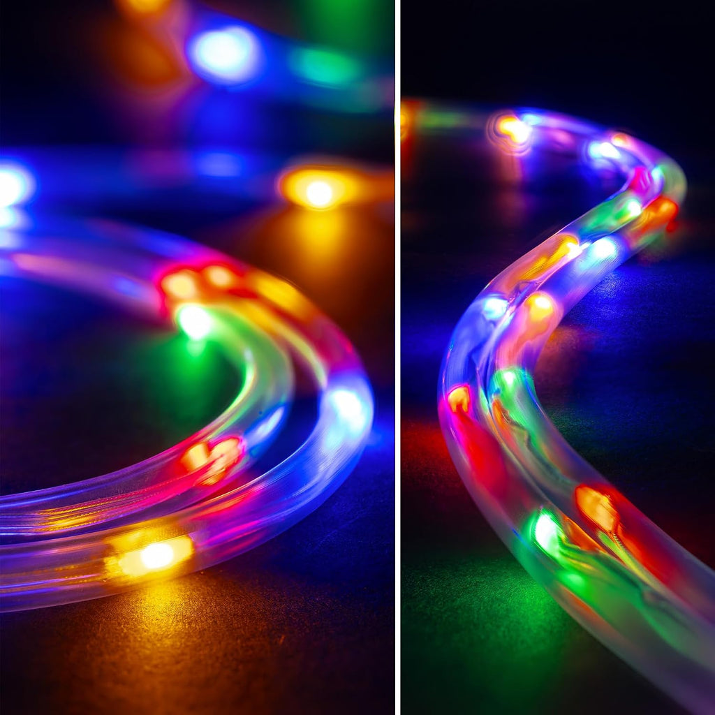 10ft Colorful LED Rope Light, 8 Modes, Waterproof Outdoor Accent Lighting w/Remote, Flexible Clear Tube, ETL Certified, Garden, Patio, Backyard, Holiday Christmas, Palm Tree, Ambient Décor